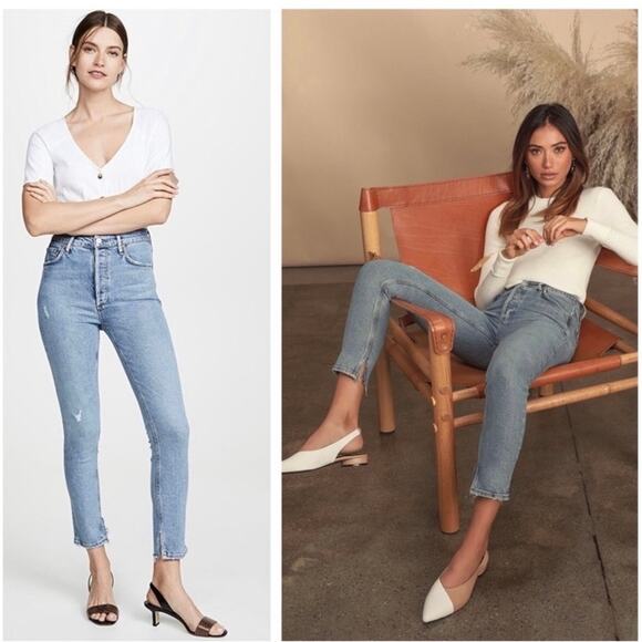 Agolde Nico High Rise Distressed Ripped Knee Skinny Straight Leg Jeans Size 27 - Picture 6 of 15